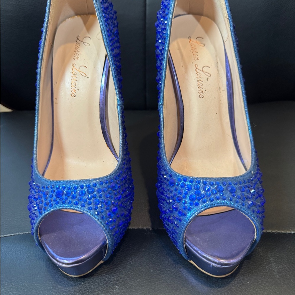 Lauren Lorraine Sparkling Sapphire Peep-Toe Heels US Size 7